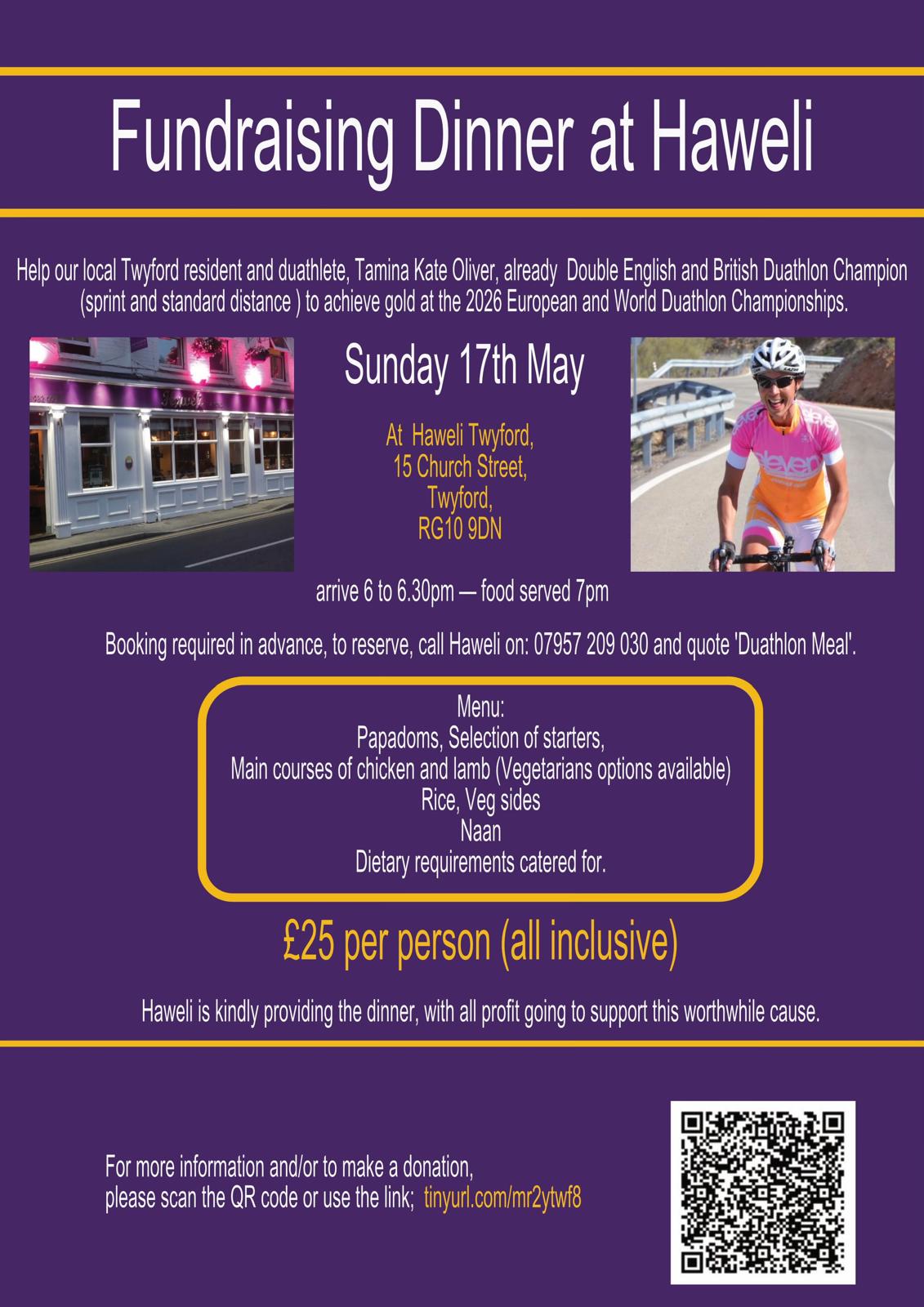 Tamina Oliver fundraising dinner Haweli restaurant Twyford 