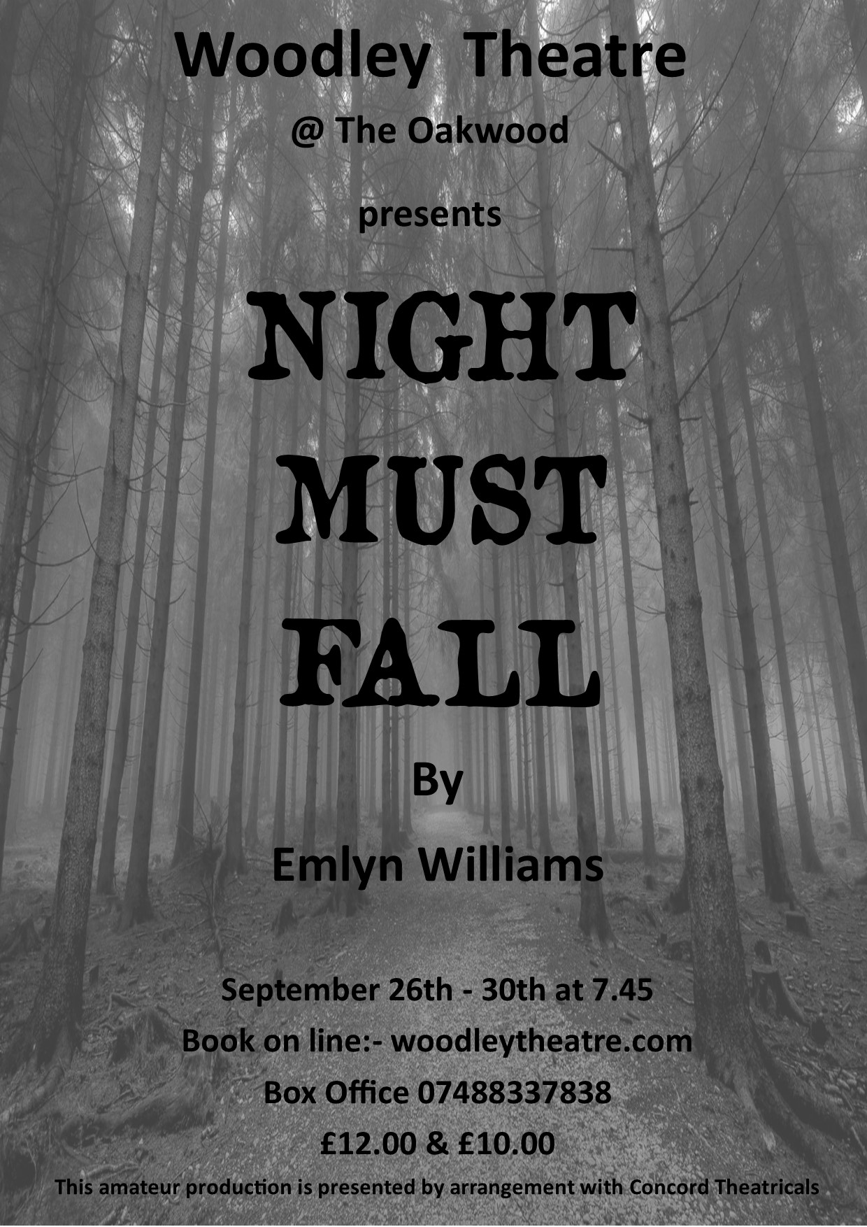 Woodley Theatre present Night Must Fall by Emlyn Williams at the Oakwood Centre from 26 to 30 September 2023 