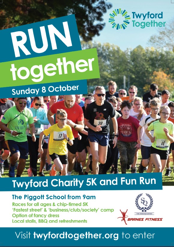 Poster for the Twyford Together Charity 5K and Fun Run, 8 October 2023